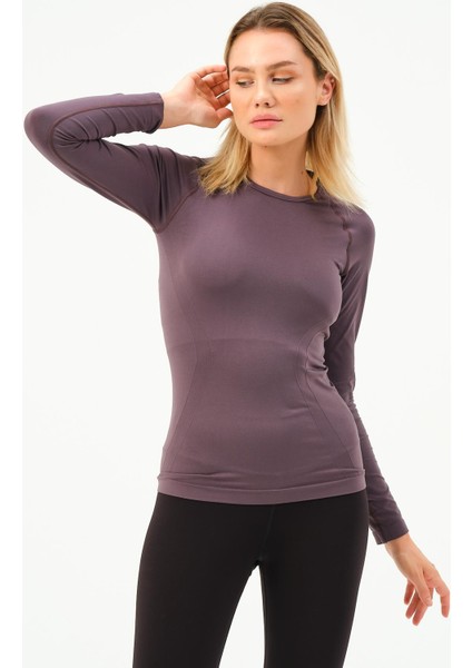 P-007900-KADIN Seamless (Dikişsiz) Yumuşak Dokulu Spor Uzun Kol T-Shirt-Füme fiyatları
