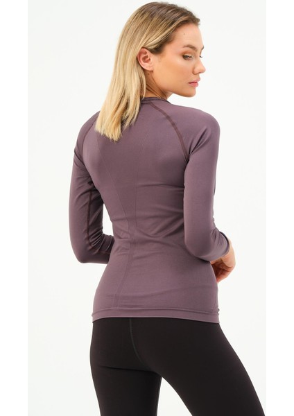 P-007900-KADIN Seamless (Dikişsiz) Yumuşak Dokulu Spor Uzun Kol T-Shirt-Füme indirimleri