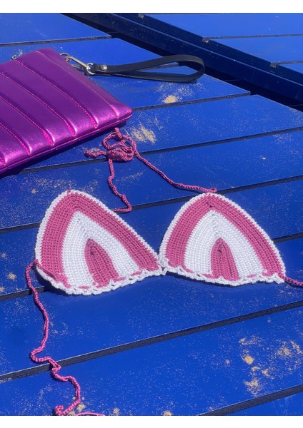 El Örgüsü Pembe Üçgen Bikini Üstü fırsatları