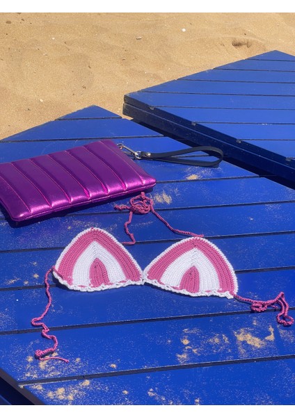 El Örgüsü Pembe Üçgen Bikini Üstü indirimleri