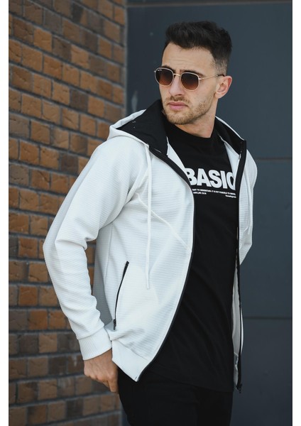 Milos Ottoman Dokuma Kapüşonlu Fermuarlı Hırka Sweatshirt