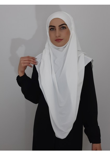 Sufle Hazır Baglamalı Büyük Esarp Hijap Hac Umre Icin Uygundur Sandy Kumas Ekru Renk