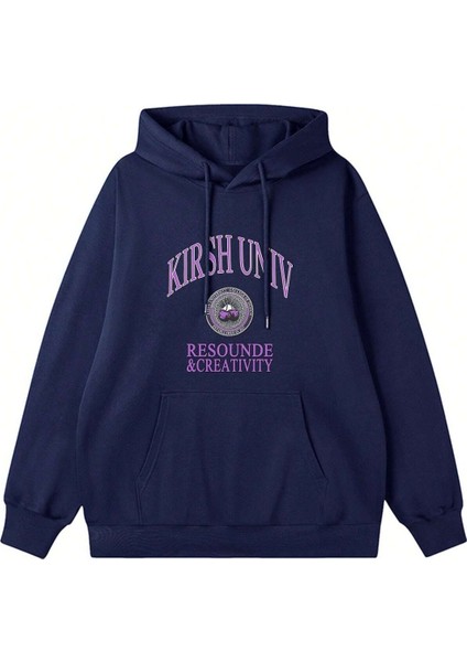 Kadın Lacivert Resounde Creativity Baskılı Kapüşonlu Sweatshirt