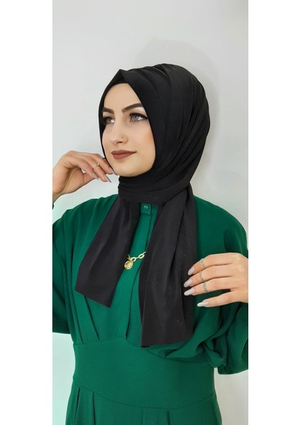 Büzgülü Hazır Şal Siyah Renk