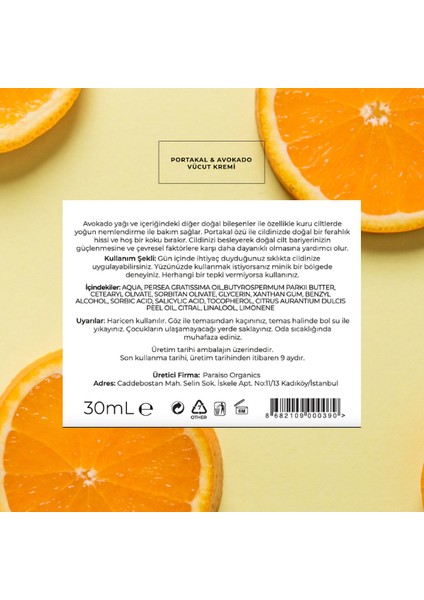 Portakal & Avokado Vücut Kremi 30 ml indirimleri