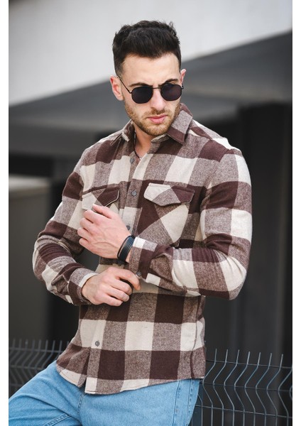 Vadim Slim Fit Pamuklu Ekoseli Çift Cep Erkek Oduncu Gömlek