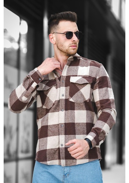 Vadim Slim Fit Pamuklu Ekoseli Çift Cep Erkek Oduncu Gömlek