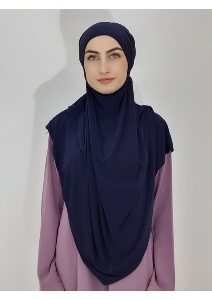 Sufle Hazır Baglamalı Büyük Esarp Hijap Hac Umre Icin Uygundur Sandy Kumas Lacivert