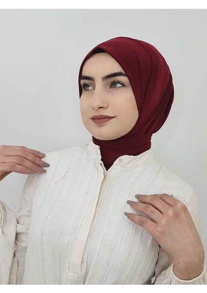 Cıtcıtlı Hazır Eşarp Şal Bone Hijap Bordo Renk