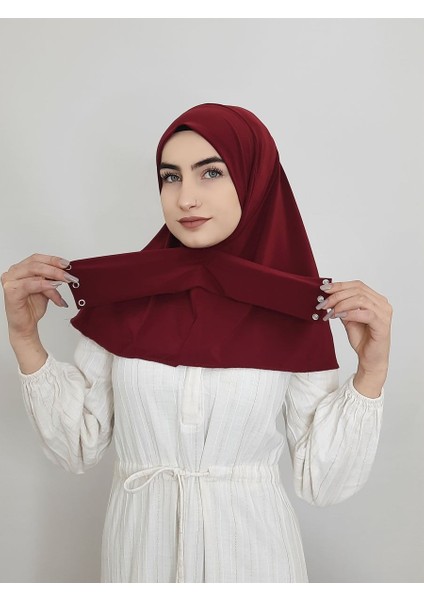 Cıtcıtlı Hazır Eşarp Şal Bone Hijap Bordo Renk