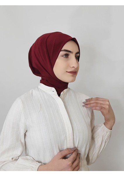 Cıtcıtlı Hazır Eşarp Şal Bone Hijap Bordo Renk