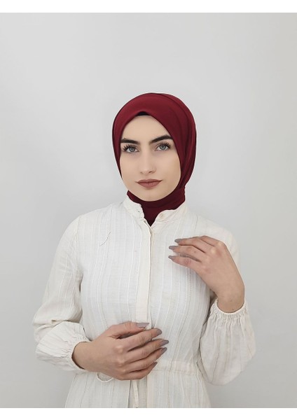 Cıtcıtlı Hazır Eşarp Şal Bone Hijap Bordo Renk