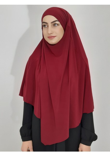 Sufle Hazır Baglamalı Büyük Esarp Hijap Hac Umre Icin Uygundur Sandy Kumas Bordo