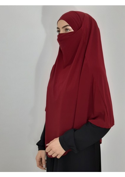 Sufle Hazır Baglamalı Büyük Esarp Hijap Hac Umre Icin Uygundur Sandy Kumas Bordo