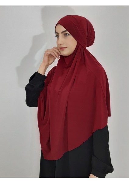 Sufle Hazır Baglamalı Büyük Esarp Hijap Hac Umre Icin Uygundur Sandy Kumas Bordo