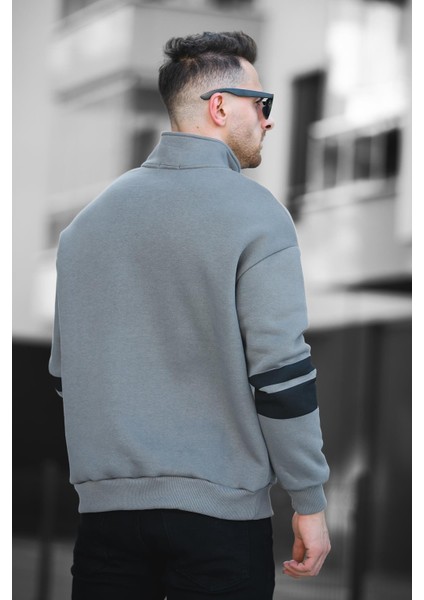 Babar Üç Iplik Şardonlu Nakışlı Fermuarlı Dik Yaka Oversize Erkek Sweatshirt fırsatları