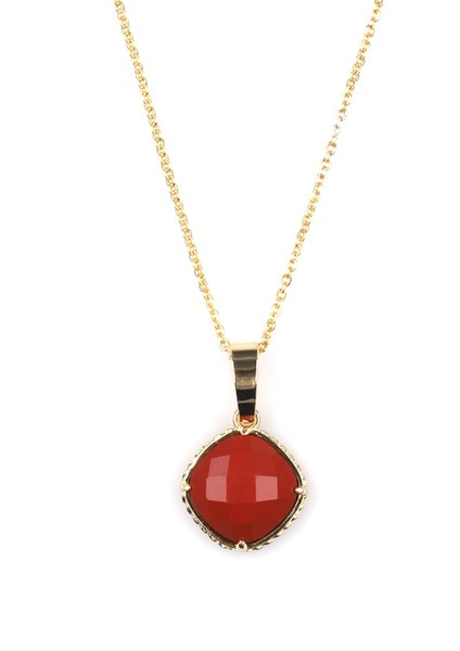 Red Jasper Doğal Taş Gold Renkli Kolye