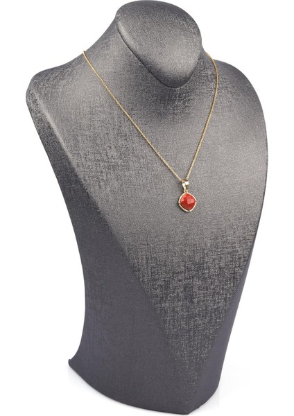 Red Jasper Doğal Taş Gold Renkli Kolye fiyatları