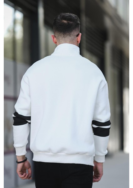 Babar Üç Iplik Şardonlu Nakışlı Fermuarlı Dik Yaka Oversize Erkek Sweatshirt