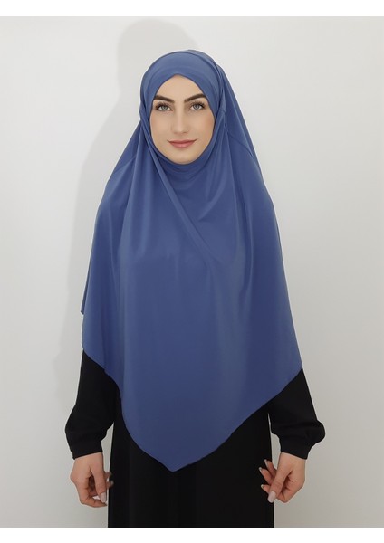 Sufle Hazır Baglamalı Büyük Esarp Hijap Hac Umre Icin Uygundur Sandy Kumas Indigo
