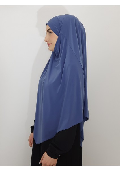 Sufle Hazır Baglamalı Büyük Esarp Hijap Hac Umre Icin Uygundur Sandy Kumas Indigo