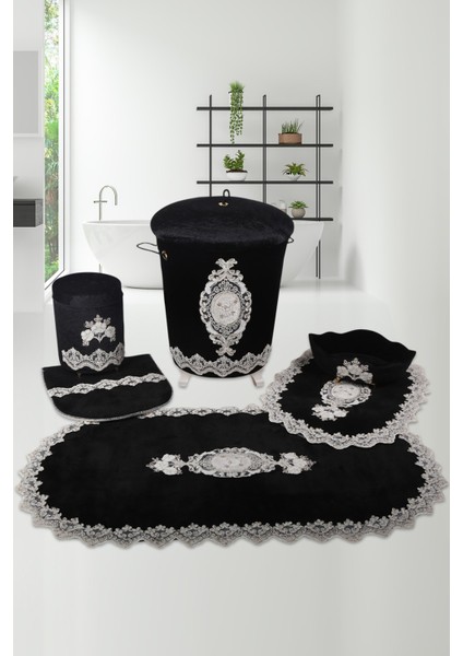 Lisa Siyah 6 Parça Çeyizlik Banyo Seti | 3'lü Kirli Çamaşır Sepeti & 3'lü Banyo Paspası Seti