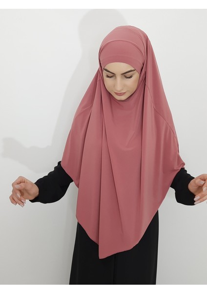 Hazır Sufle Baglamalı Pratık Peceli Büyük Esarp Khimar Gül Kurusu