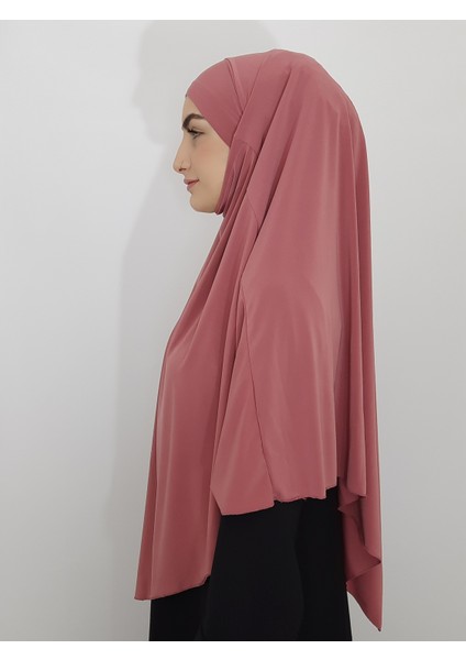 Hazır Sufle Baglamalı Pratık Peceli Büyük Esarp Khimar Gül Kurusu