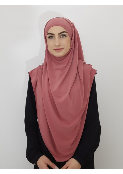 Hazır Sufle Baglamalı Pratık Peceli Büyük Esarp Khimar Gül Kurusu