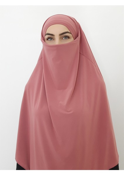 Hazır Sufle Baglamalı Pratık Peceli Büyük Esarp Khimar Gül Kurusu