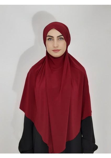 Hazır Sufle Baglamalı Pratık Peceli Büyük Esarp Khimar Bordo Renk