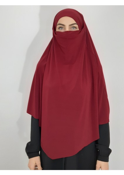 Hazır Sufle Baglamalı Pratık Peceli Büyük Esarp Khimar Bordo Renk