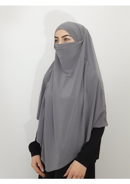 Hazır Sufle Baglamalı Pratık Peceli Büyük Esarp Khimar Gri Renk