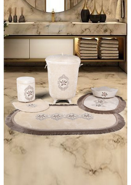 Shems Vizon 6 Parça Çeyizlik Banyo Seti | 3'lü Kirli Çamaşır Sepeti & 3'lü Banyo Paspası Seti