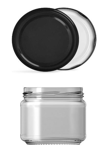 Cam Magnolia Kavanozu Siyah Kapaklı 12 Adet 300 cc