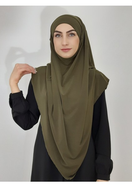 Hazır Sufle Baglamalı Pratık Peceli Büyük Esarp Khimar Haki Renk