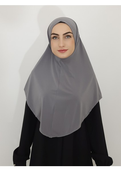 Namaz Örtüsü Hazır Büyük Esarp Malezya Modeli Khimar Tek Parca Hac ve Umre Icin Gri Renk