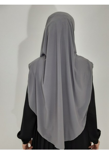 Namaz Örtüsü Hazır Büyük Esarp Malezya Modeli Khimar Tek Parca Hac ve Umre Icin Gri Renk