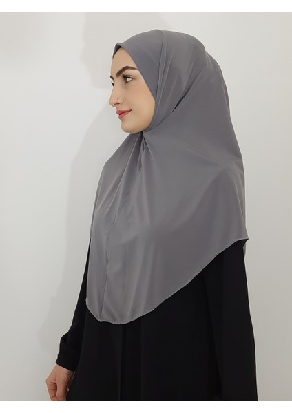 Namaz Örtüsü Hazır Büyük Esarp Malezya Modeli Khimar Tek Parca Hac ve Umre Icin Gri Renk