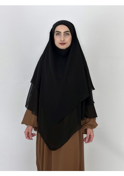3katlı Multı Sifon Sufle Khimar Peceli Hazır Büyük Esarp Siyah