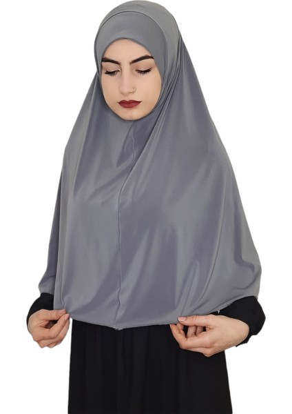 Tek Parca Pratik Büyük Hazır Esarp Hijap Gri Renk Namaz Örtüsü