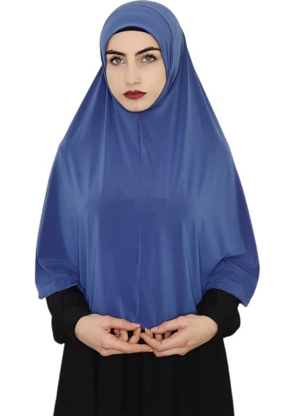 Tek Parca Pratik Büyük Hazır Esarp Hijap Indigo Renk Namaz Örtüsü