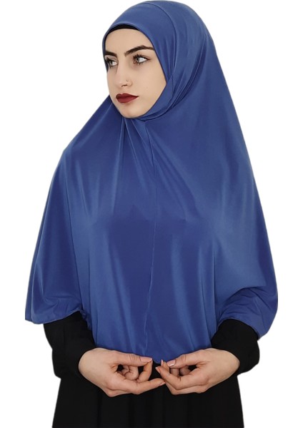 Tek Parca Pratik Büyük Hazır Esarp Hijap Indigo Renk Namaz Örtüsü