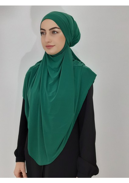Hazır Sufle Baglamalı Pratık Peceli Büyük Esarp Khimar Yeşil Renk