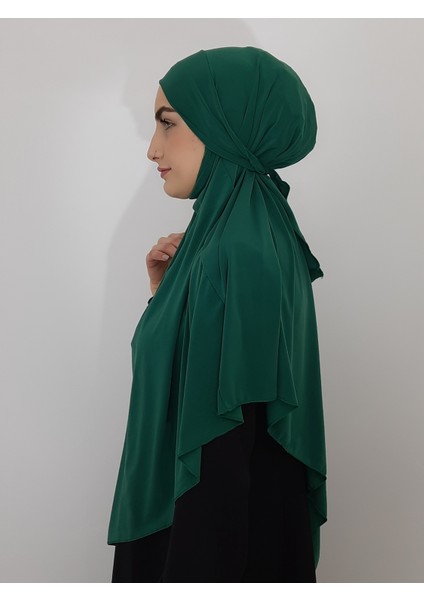 Hazır Sufle Baglamalı Pratık Peceli Büyük Esarp Khimar Yeşil Renk