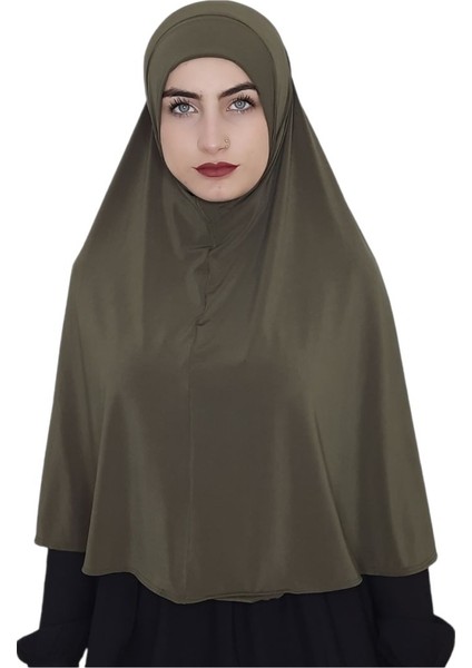 Tek Parca Pratik Büyük Hazır Eşarp Hijap Haki Yeşili Namaz Örtüsü