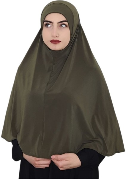 Tek Parca Pratik Büyük Hazır Eşarp Hijap Haki Yeşili Namaz Örtüsü