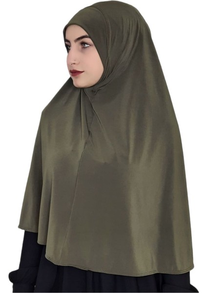 Tek Parca Pratik Büyük Hazır Eşarp Hijap Haki Yeşili Namaz Örtüsü