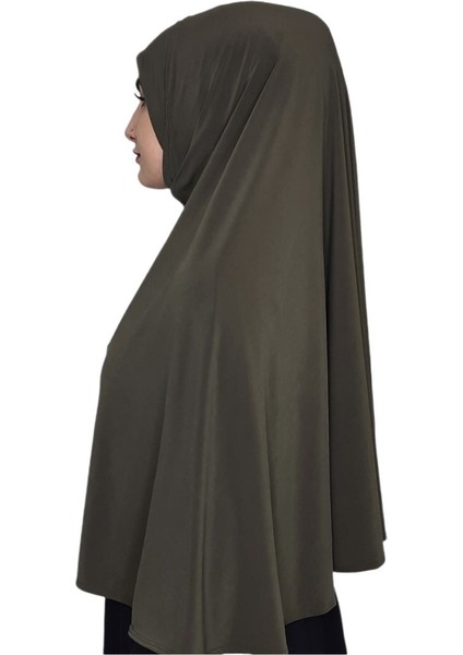Tek Parca Pratik Büyük Hazır Eşarp Hijap Haki Yeşili Namaz Örtüsü