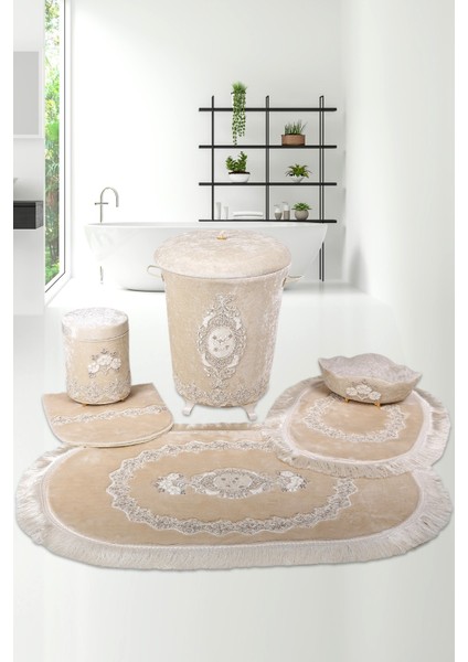 Exclusive Vizon 6 Parça Çeyizlik Banyo Seti | 3'lü Kirli Çamaşır Sepeti & 3'lü Banyo Paspası Seti